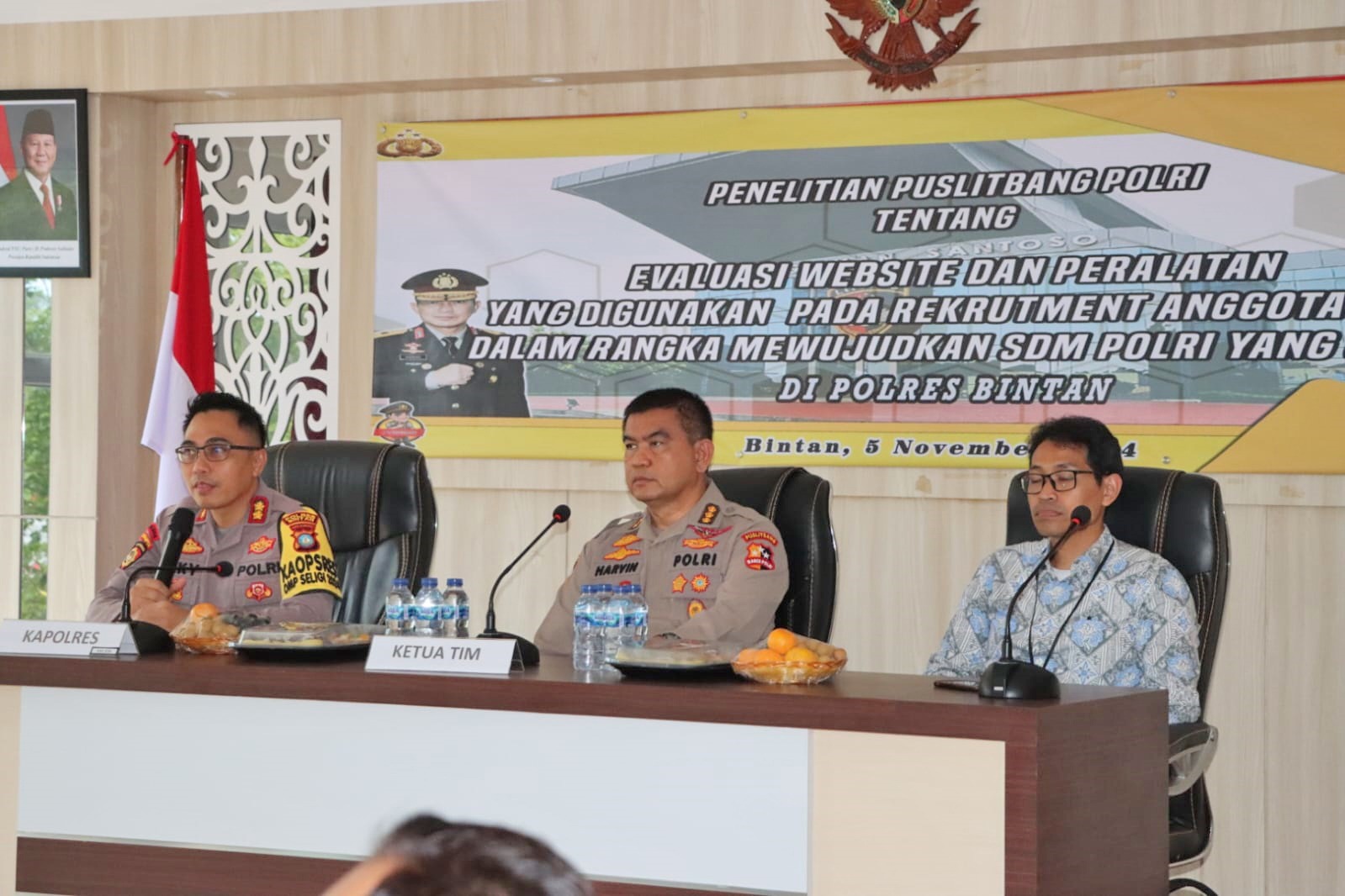 Tim Puslitbang Polri Kunjungi Polres Bintan Dalam Rangka Evaluasi Rekrutment Polri